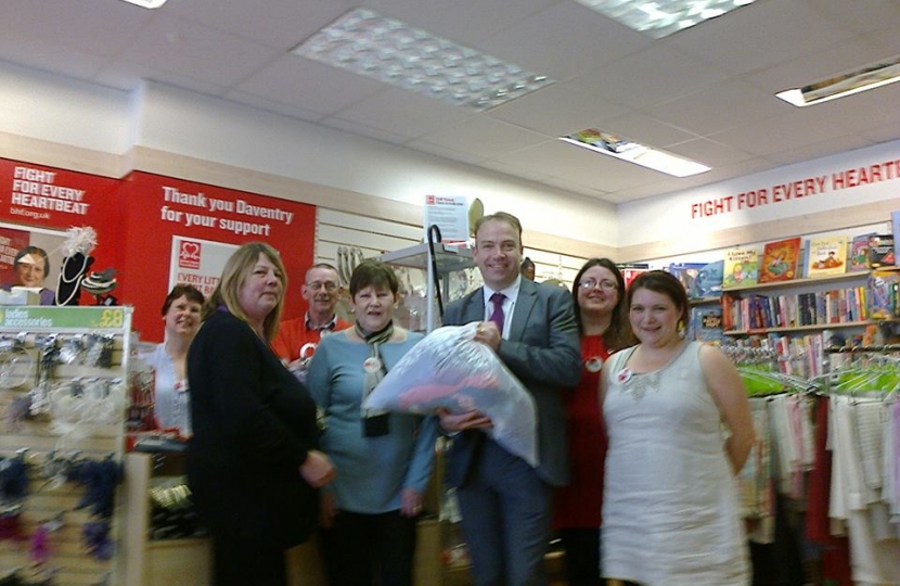 Chris Heaton-Harris MP supports Daventry BHF shop and donates unwanted items